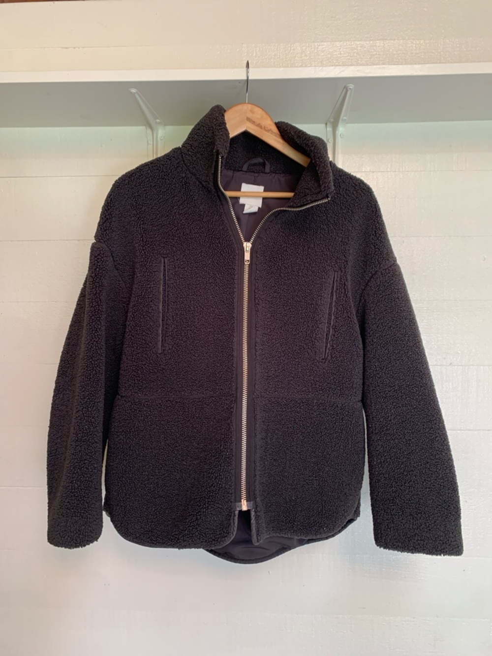 Woman’s Black Sherpa Zip-Up Sweater - Cozy Lightweight Coat